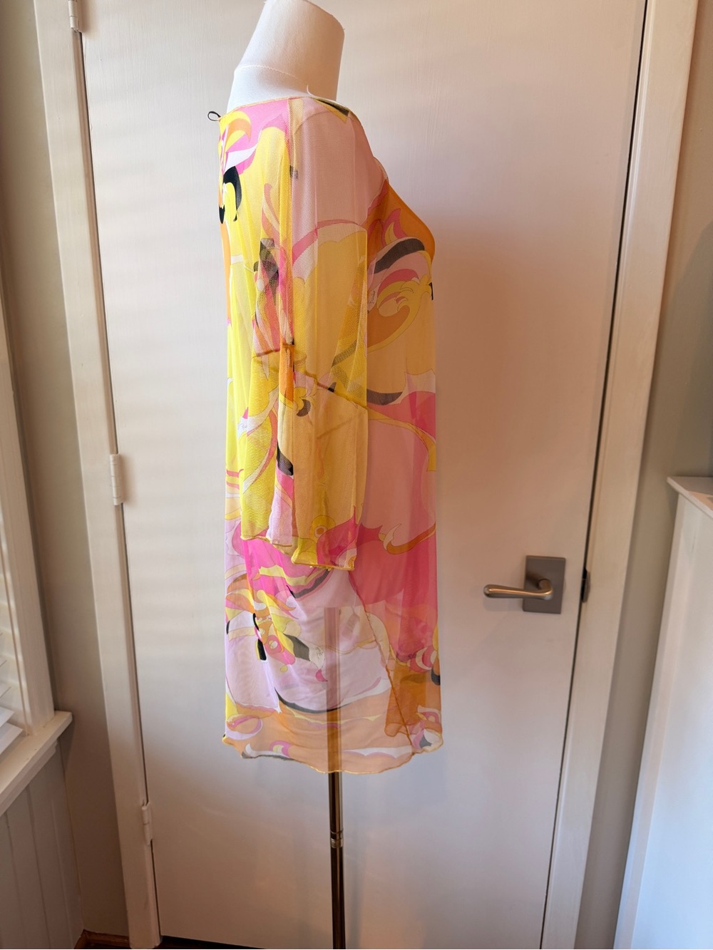 Pucci Sheer Floral Print Swim Cover Up in Pink, Yellow and Peach - Picture 5 of 7